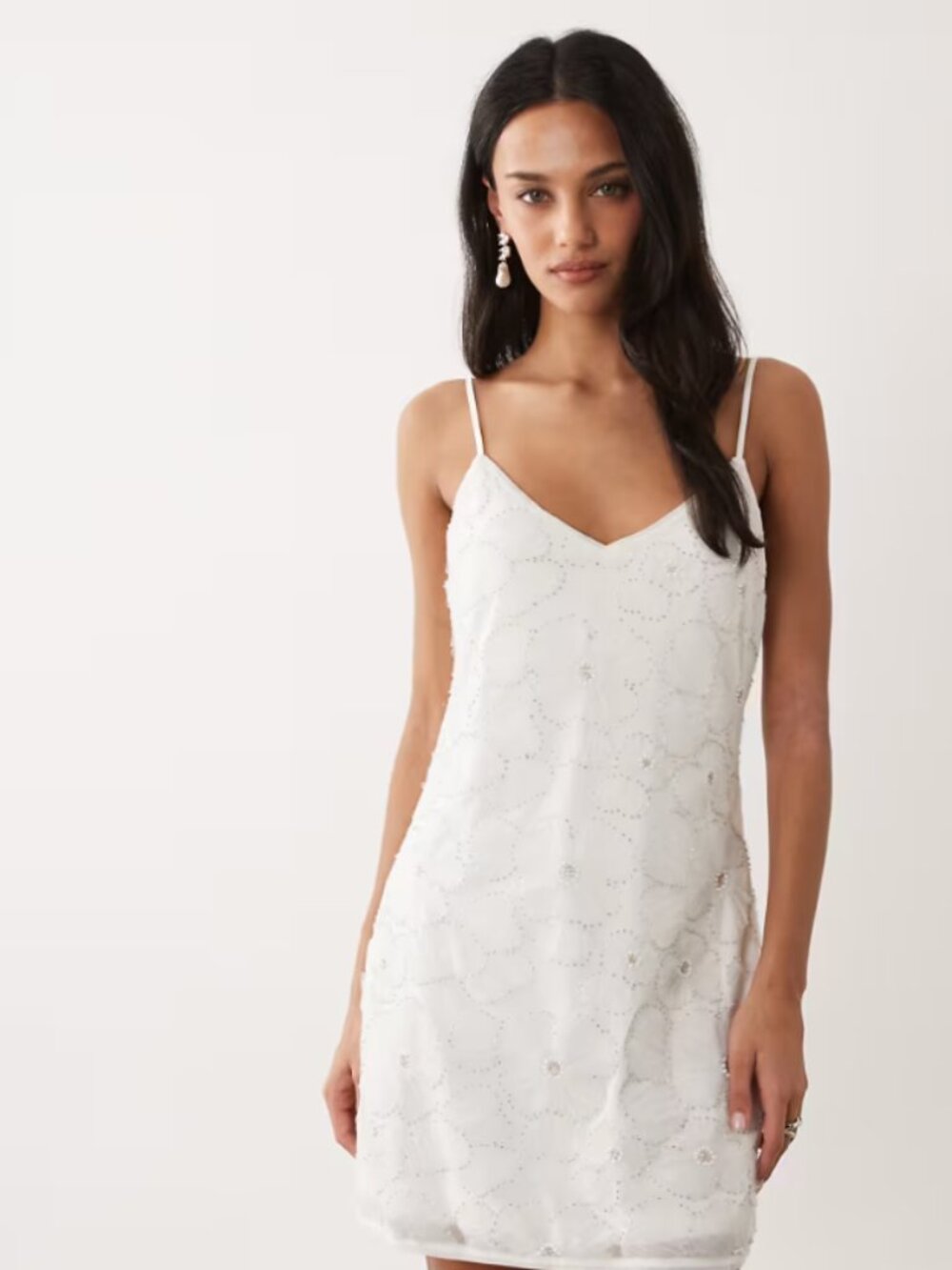 Abercrombie & Fitch embellished shift bridal mini dress in white